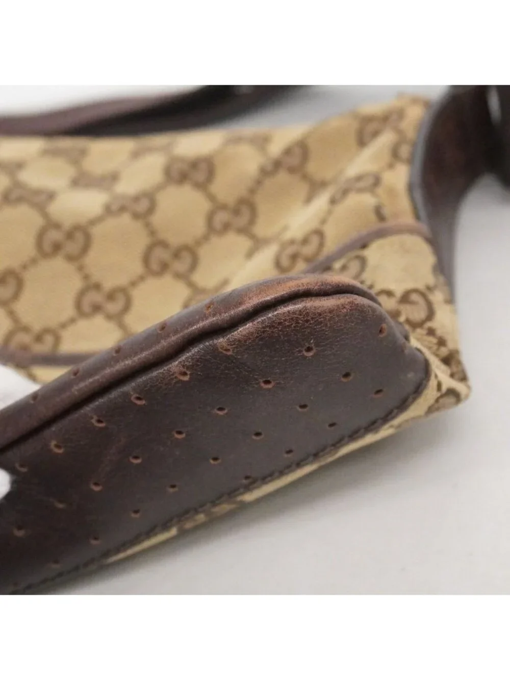 Gucci Shoulder Bag GG Canvas Beige Brown Silver